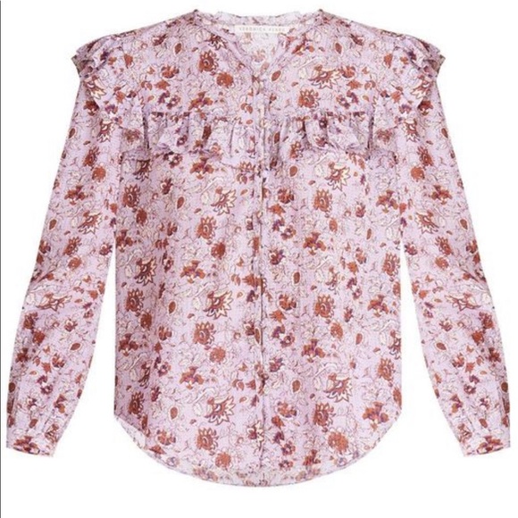 Veronica Beard Lavender Purple Ruffled Floral Long Sleeve Blouse Medium - Picture 3 of 12